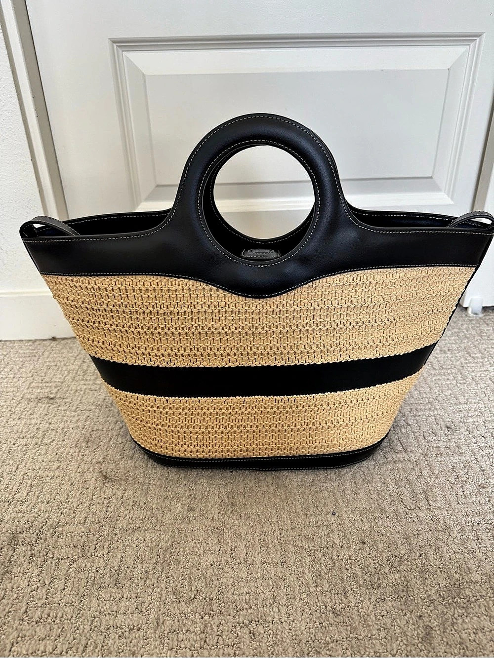 Hereu Color Block Straw Tote in Black & Tan Like New